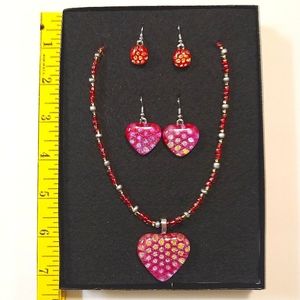 Fused glass pendant with two pairs of matching earrings